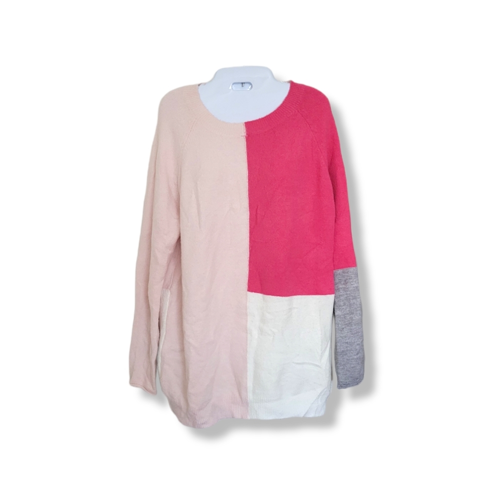 Faith + Zoe | Cute & Cozy Pink Color Block Long Sleeve Sweater (SIZE M)